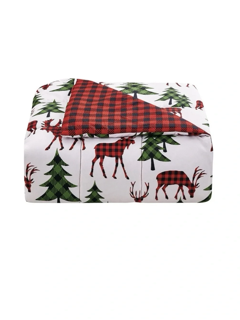 Sunham Plaid Deer Reversible King Comforter Set 3-Pc Christmas Red Green Trees